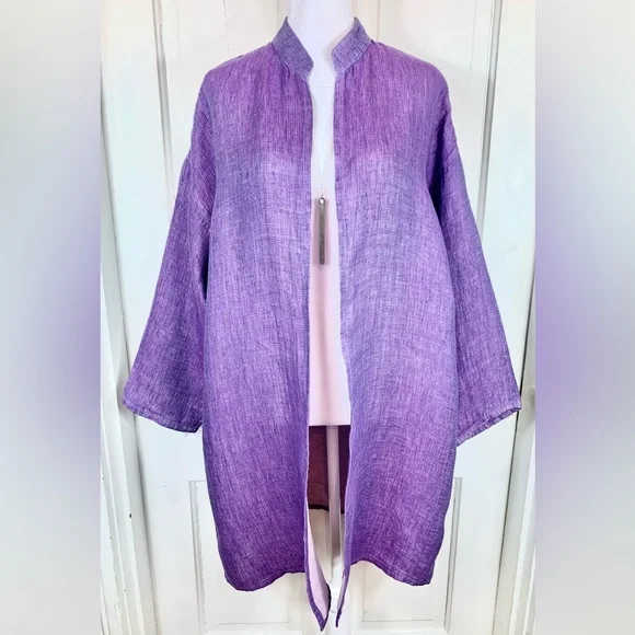 Eileen Fisher Purple Irish Linen Open Front Jacket - Kimono - Cardigan - Picture 1 of 15